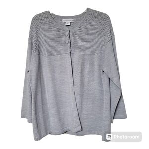 Sag Harbor Grey Sparkly Silver Metallic 2 Button Sweater Size XL